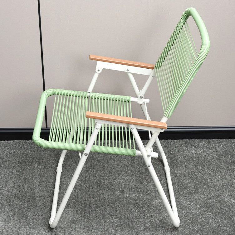 Modern Minimalist Square Rectangular PE Rattan Beech Wood Iron Pipe Weaving Foldable Camping Chair Backrest Armrest For Outdoor