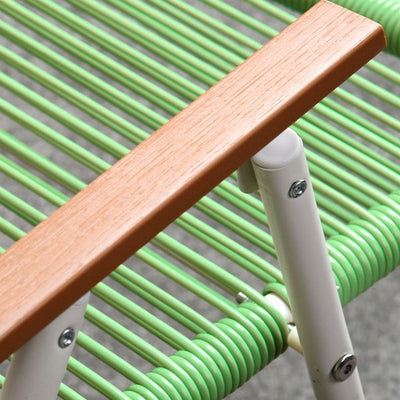 Modern Minimalist Square Rectangular PE Rattan Beech Wood Iron Pipe Weaving Foldable Camping Chair Backrest Armrest For Outdoor