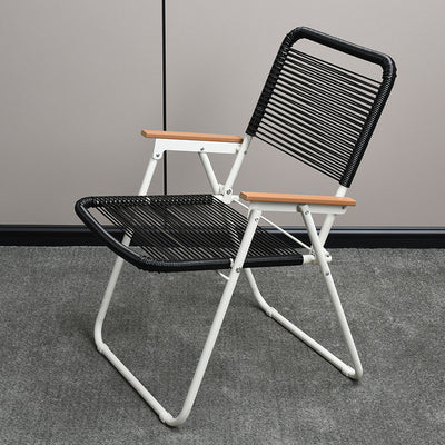 Modern Minimalist Square Rectangular PE Rattan Beech Wood Iron Pipe Weaving Foldable Camping Chair Backrest Armrest For Outdoor