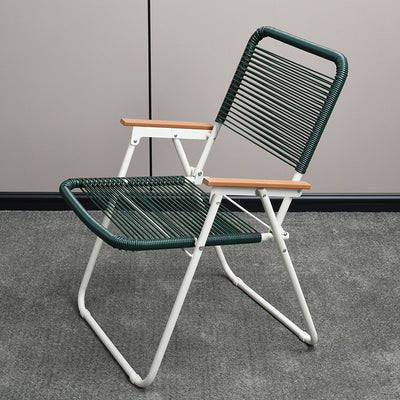 Modern Minimalist Square Rectangular PE Rattan Beech Wood Iron Pipe Weaving Foldable Camping Chair Backrest Armrest For Outdoor