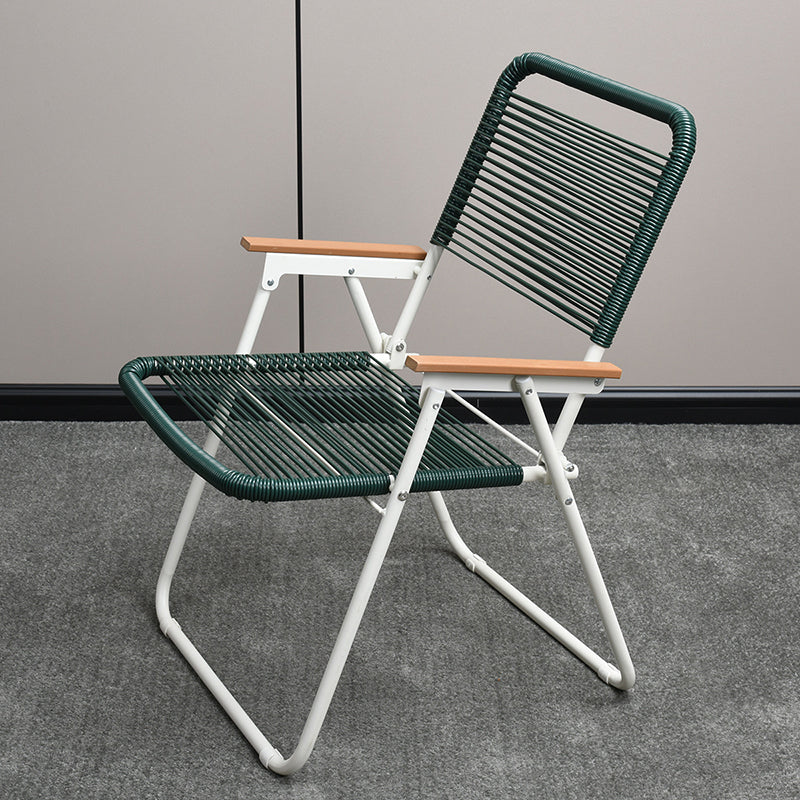 Modern Minimalist Square Rectangular PE Rattan Beech Wood Iron Pipe Weaving Foldable Camping Chair Backrest Armrest For Outdoor