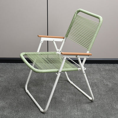 Modern Minimalist Square Rectangular PE Rattan Beech Wood Iron Pipe Weaving Foldable Camping Chair Backrest Armrest For Outdoor