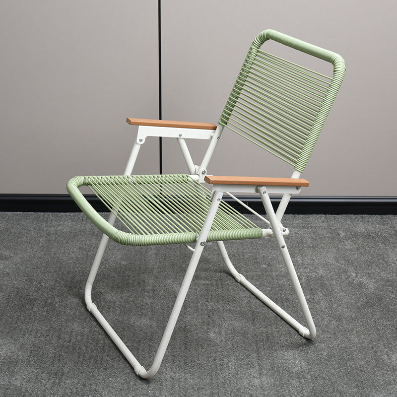 Modern Minimalist Square Rectangular PE Rattan Beech Wood Iron Pipe Weaving Foldable Camping Chair Backrest Armrest For Outdoor