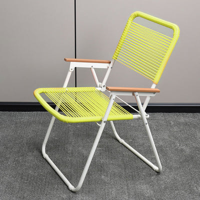 Modern Minimalist Square Rectangular PE Rattan Beech Wood Iron Pipe Weaving Foldable Camping Chair Backrest Armrest For Outdoor