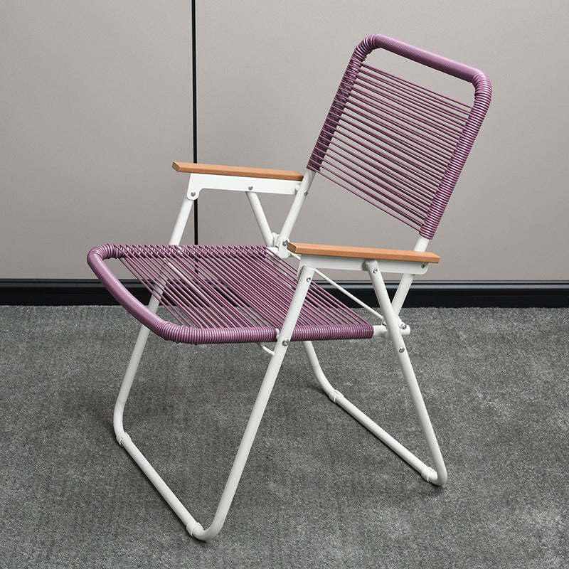 Modern Minimalist Square Rectangular PE Rattan Beech Wood Iron Pipe Weaving Foldable Camping Chair Backrest Armrest For Outdoor