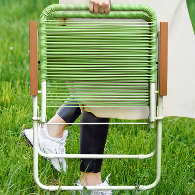 Modern Minimalist Square Rectangular PE Rattan Beech Wood Iron Pipe Weaving Foldable Camping Chair Backrest Armrest For Outdoor