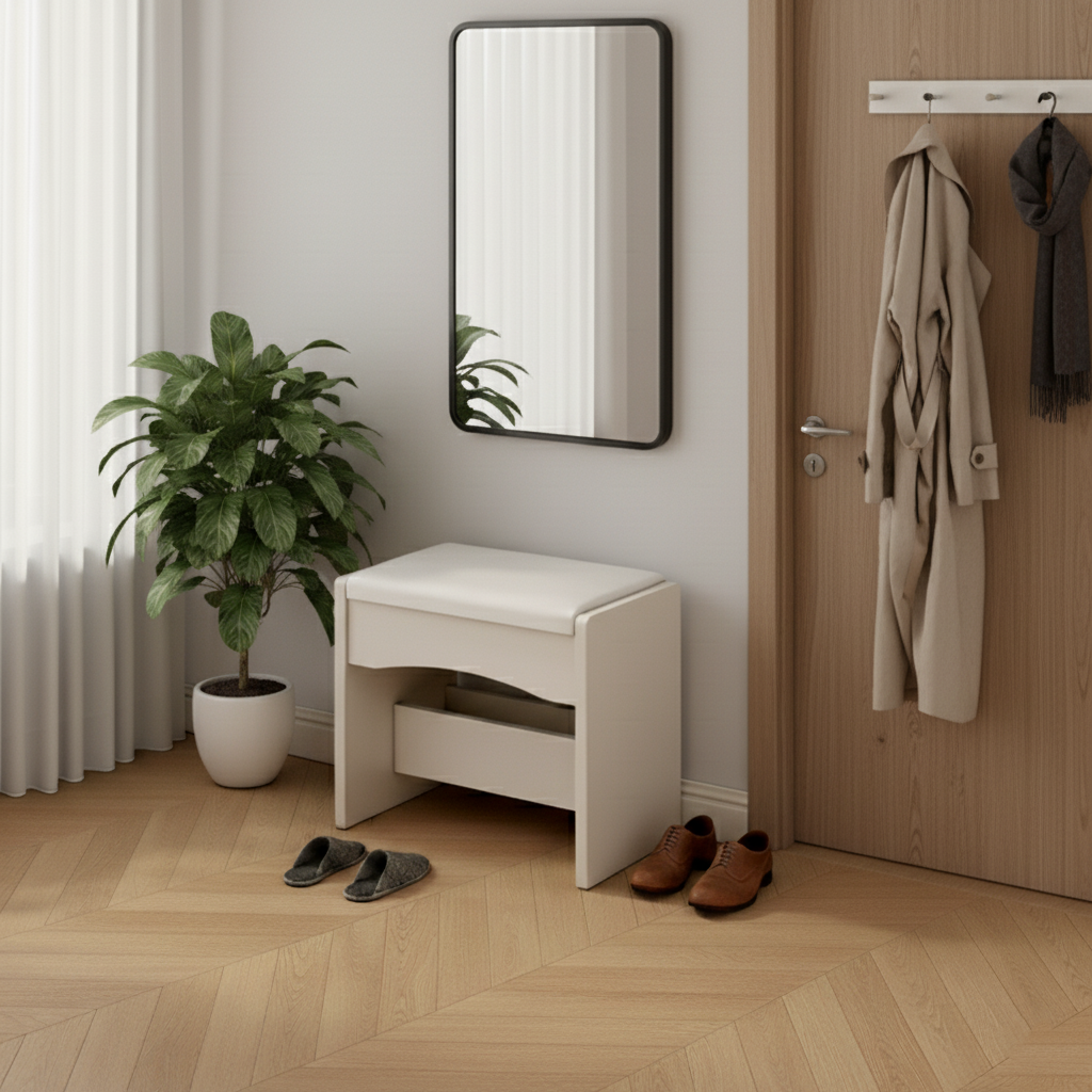 Taburete bajo contemporáneo nórdico cuadrado rectangular de tablero de densidad con cuero PU para sala de estar 
