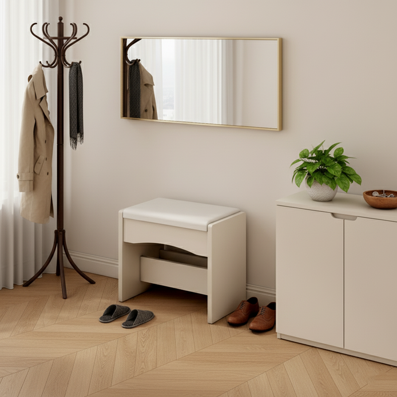 Contemporary Nordic Square Rectangular Density Board PU Leather Low Stool For Living Room