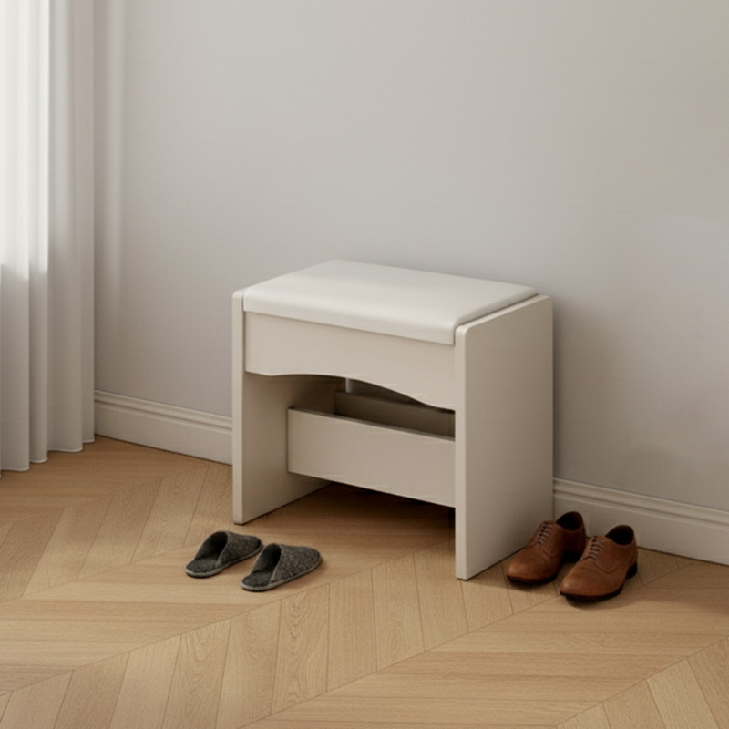 Taburete bajo contemporáneo nórdico cuadrado rectangular de tablero de densidad con cuero PU para sala de estar 