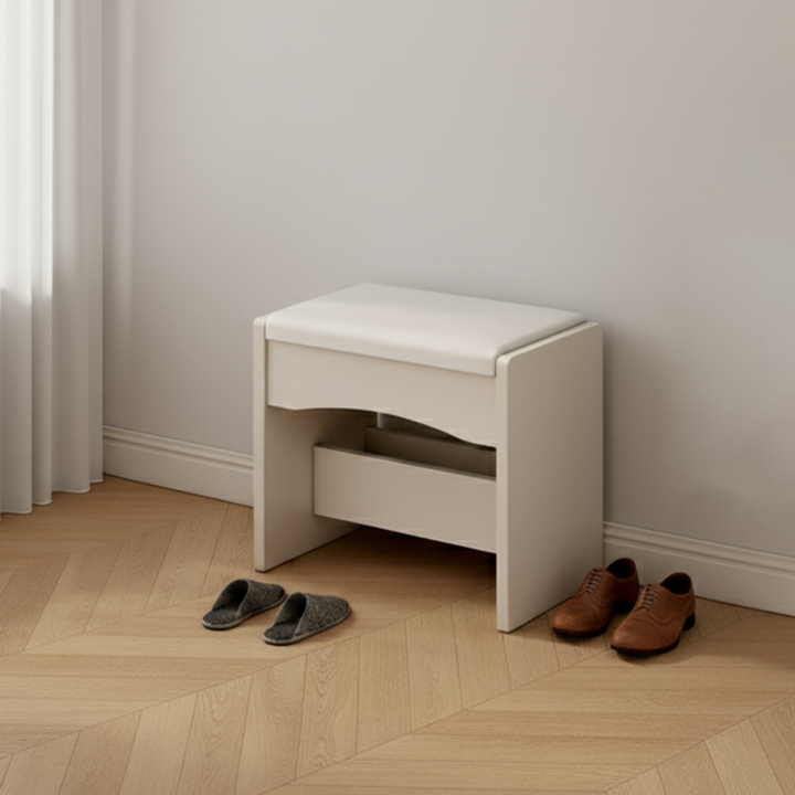 Taburete bajo contemporáneo nórdico cuadrado rectangular de tablero de densidad con cuero PU para sala de estar 