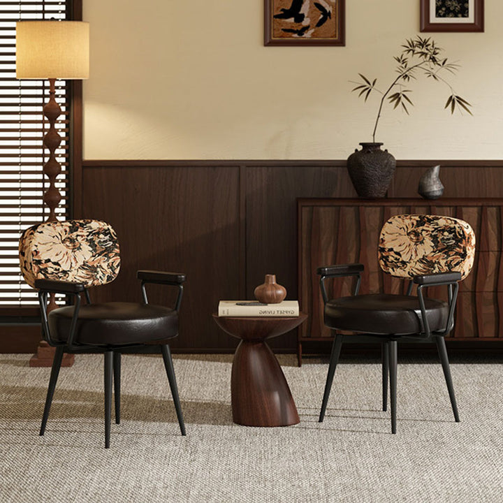 Contemporáneo Cuadrado Nórdico Rectangular Acero al Carbono Aceite Cera Cuero Tela Jacquard Patrón de Girasol Silla de Escritorio Giratoria 360° Respaldo Reposabrazos Para Oficina en Casa 