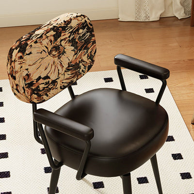 Contemporary Nordic Square Rectangular Carbon Steel Oil Wax Leather Jacquard Fabric Sunflower Pattern 360°Swivel Desk Chair Backrest Armrest For Home Office