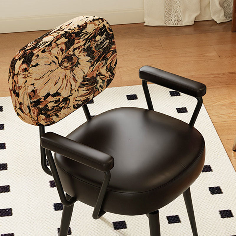 Contemporary Nordic Square Rectangular Carbon Steel Oil Wax Leather Jacquard Fabric Sunflower Pattern 360°Swivel Desk Chair Backrest Armrest For Home Office