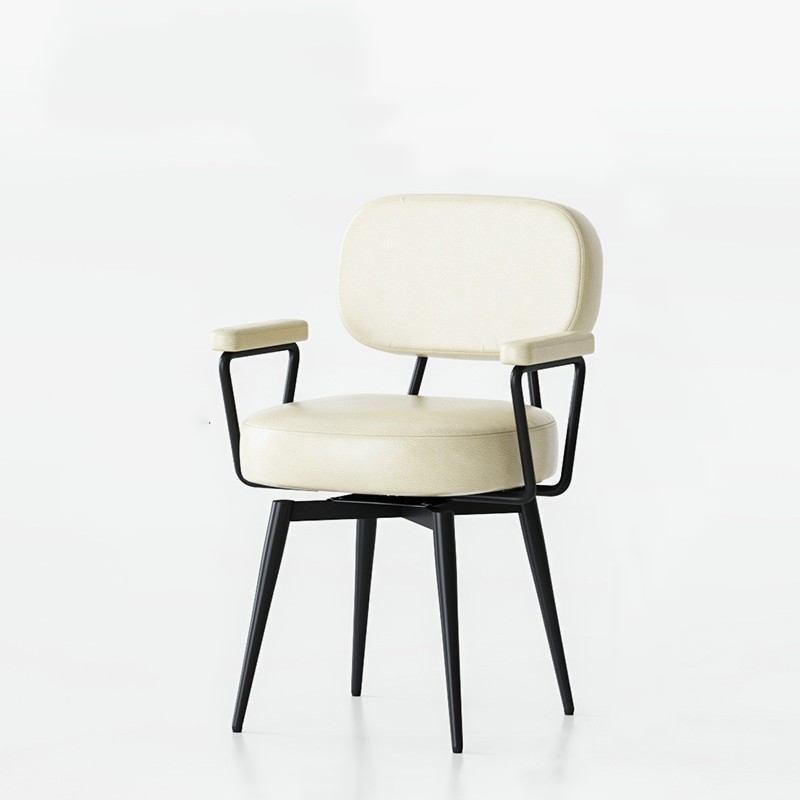 Contemporary Nordic Square Rectangular Carbon Steel Oil Wax Leather Jacquard Fabric Sunflower Pattern 360°Swivel Desk Chair Backrest Armrest For Home Office