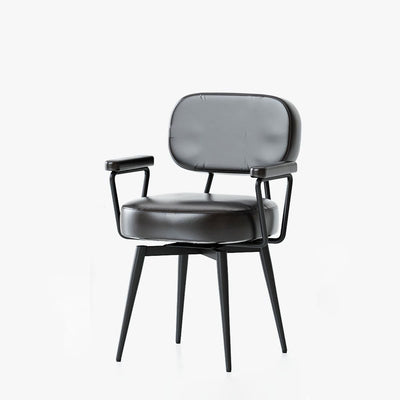 Contemporary Nordic Square Rectangular Carbon Steel Oil Wax Leather Jacquard Fabric Sunflower Pattern 360°Swivel Desk Chair Backrest Armrest For Home Office