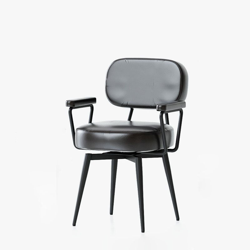 Contemporary Nordic Square Rectangular Carbon Steel Oil Wax Leather Jacquard Fabric Sunflower Pattern 360°Swivel Desk Chair Backrest Armrest For Home Office