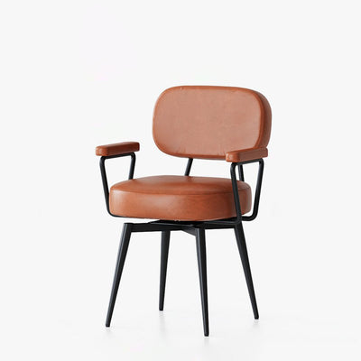 Contemporary Nordic Square Rectangular Carbon Steel Oil Wax Leather Jacquard Fabric Sunflower Pattern 360°Swivel Desk Chair Backrest Armrest For Home Office