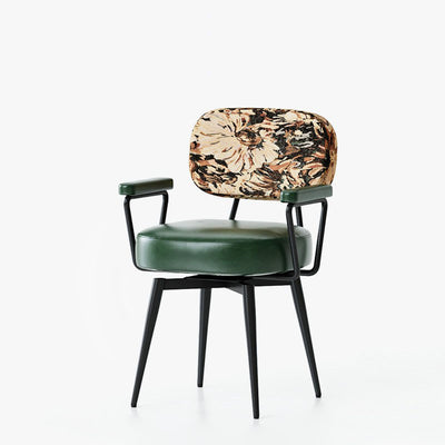 Contemporary Nordic Square Rectangular Carbon Steel Oil Wax Leather Jacquard Fabric Sunflower Pattern 360°Swivel Desk Chair Backrest Armrest For Home Office