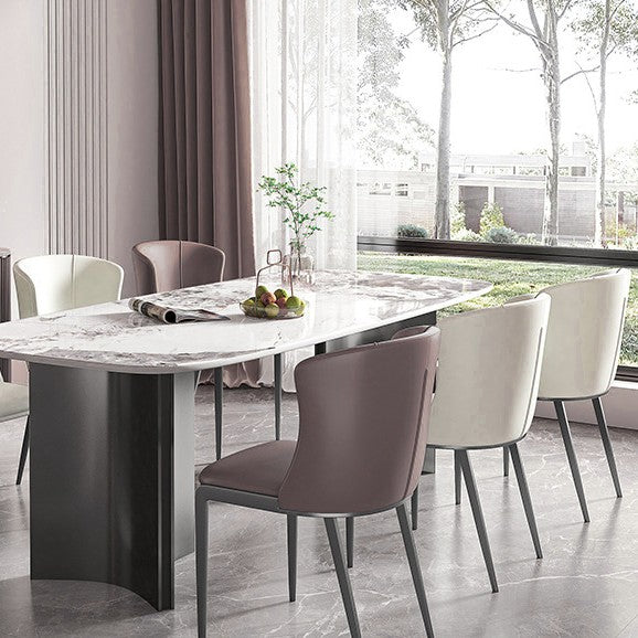 Contemporary Nordic Square Rectangular Cat Scratch Leather Steel Pipe Dining Chair Backrest Armless For Dining Room & Kitchen