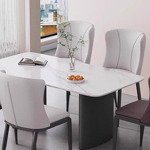 Contemporary Nordic Square Rectangular Cat Scratch Leather Steel Pipe Dining Chair Backrest Armless For Dining Room & Kitchen