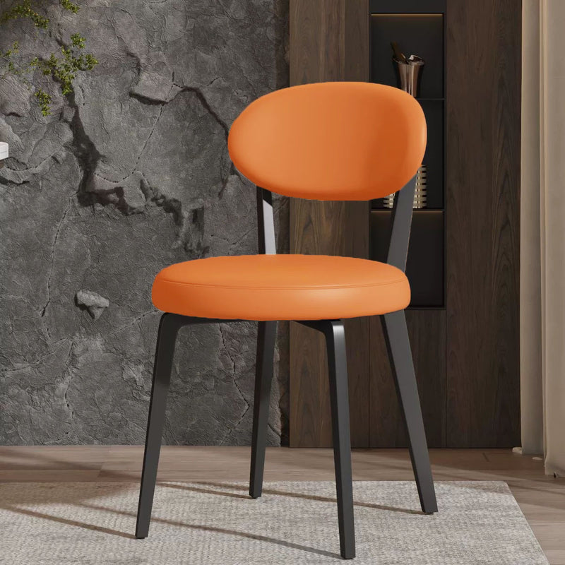 Modern Minimalist Round Cat Scratch Leather Carbon Steel Dining Chair Backrest Armless For Dining Room & Kitchen