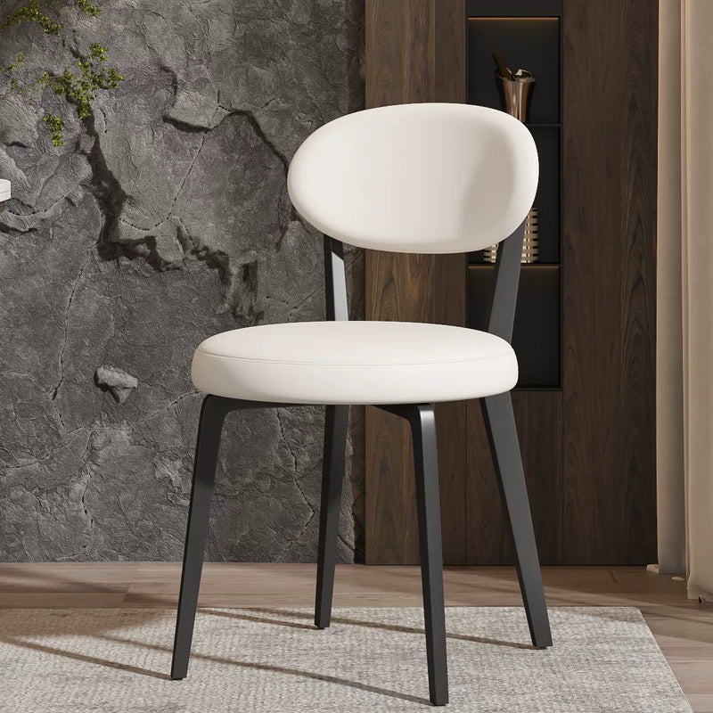 Modern Minimalist Round Cat Scratch Leather Carbon Steel Dining Chair Backrest Armless For Dining Room & Kitchen