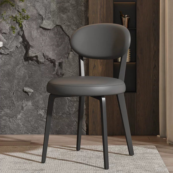 Modern Minimalist Round PU Leather Iron Dining Chair Backrest Armless For Dining Room &amp; Kitchen