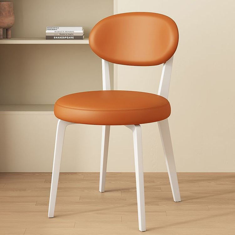 Modern Minimalist Round Cat Scratch Leather Carbon Steel Dining Chair Backrest Armless For Dining Room & Kitchen