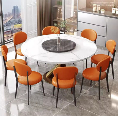 Modern Minimalist Round Cat Scratch Leather Carbon Steel Dining Chair Backrest Armless For Dining Room & Kitchen
