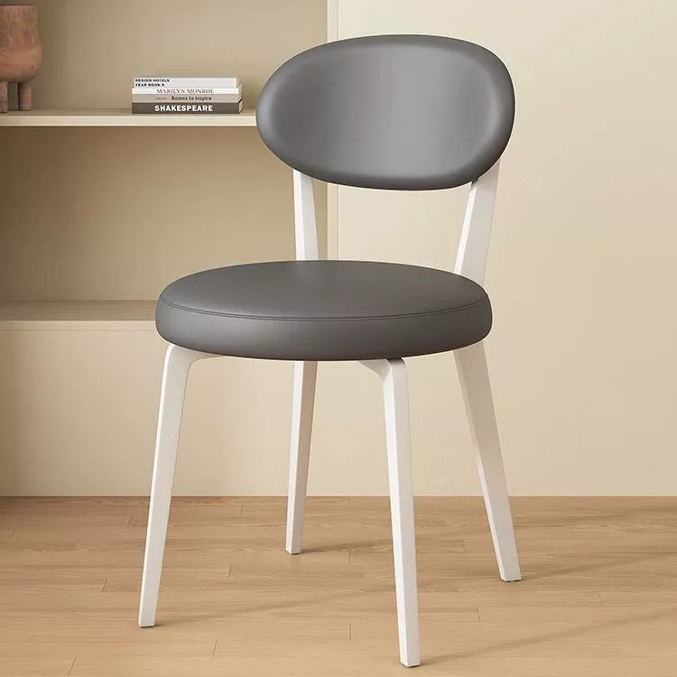 Modern Minimalist Round Cat Scratch Leather Carbon Steel Dining Chair Backrest Armless For Dining Room & Kitchen