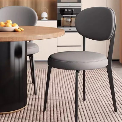 Modern Minimalist Round Cat Scratch Leather Carbon Steel Dining Chair Backrest Armless For Dining Room & Kitchen