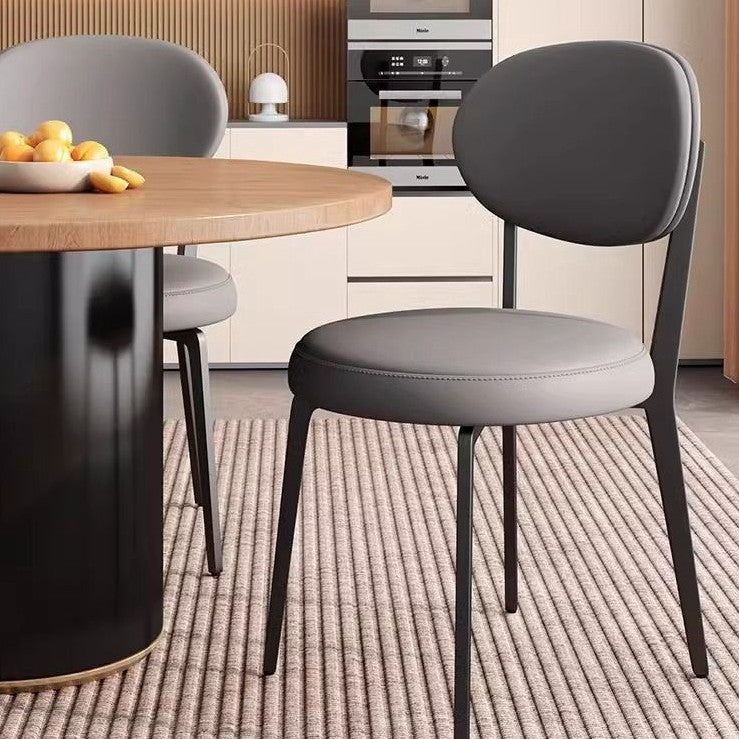 Modern Minimalist Round Cat Scratch Leather Carbon Steel Dining Chair Backrest Armless For Dining Room & Kitchen