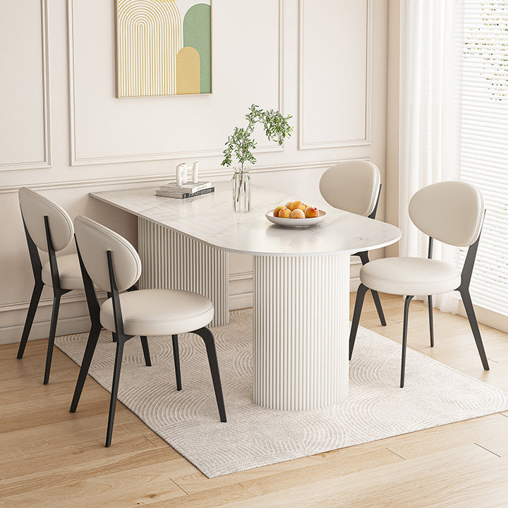 Modern Minimalist Round PU Leather Iron Dining Chair Backrest Armless For Dining Room &amp; Kitchen