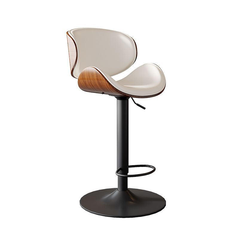 Moderner minimalistischer runder, geschwungener Barhocker mit Sitz aus Massivholz-Sperrholz und Kunst-Nappa-Leder, Gestell aus Karbonstahl, drehbar, höhenverstellbar, mit Rückenlehne, ohne Armlehnen, für Esszimmer und Küche 