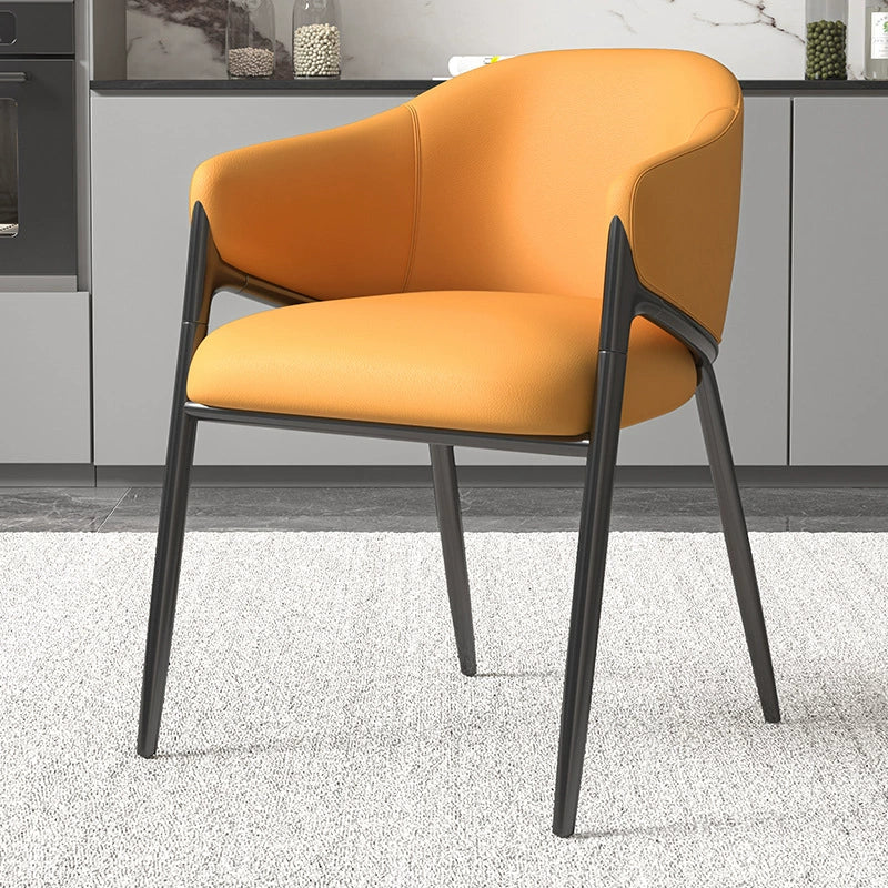 Chaise de salle à manger et de cuisine moderne minimaliste carrée en cuir Nappa, fer, bois massif et contreplaqué, avec dossier et accoudoirs 