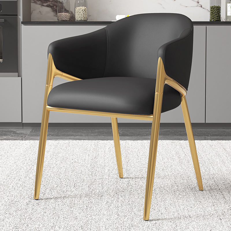 Modern Minimalist Square Nappa Leather Iron Solid Wood Plywood Dining Chair Backrest Armrest For Dining Room & Kitchen