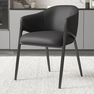 Modern Minimalist Square Nappa Leather Iron Solid Wood Plywood Dining Chair Backrest Armrest For Dining Room & Kitchen