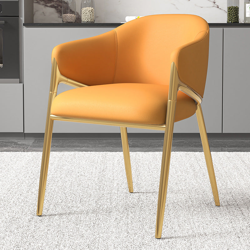 Modern Minimalist Square Nappa Leather Iron Solid Wood Plywood Dining Chair Backrest Armrest For Dining Room & Kitchen