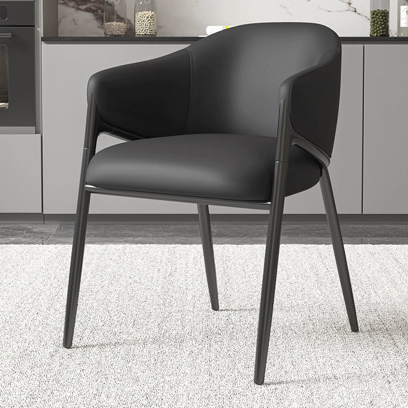 Modern Minimalist Square Nappa Leather Iron Solid Wood Plywood Dining Chair Backrest Armrest For Dining Room & Kitchen