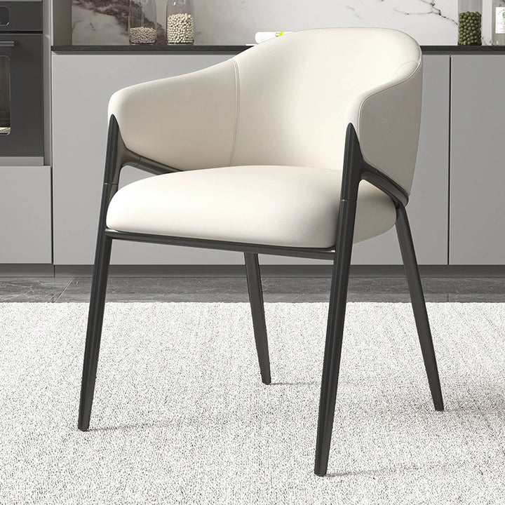 Chaise de salle à manger et de cuisine moderne minimaliste carrée en cuir Nappa, fer, bois massif et contreplaqué, avec dossier et accoudoirs 