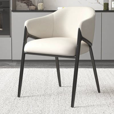 Modern Minimalist Square Nappa Leather Iron Solid Wood Plywood Dining Chair Backrest Armrest For Dining Room & Kitchen