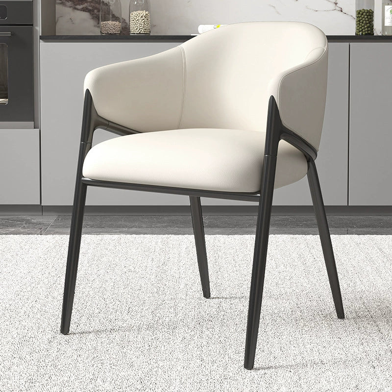 Modern Minimalist Square Nappa Leather Iron Solid Wood Plywood Dining Chair Backrest Armrest For Dining Room & Kitchen