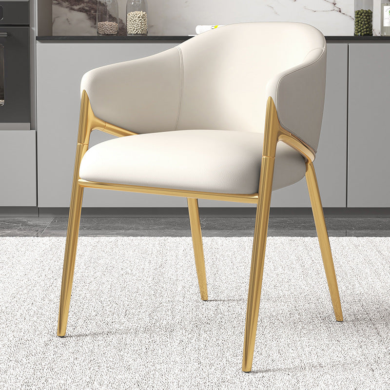 Modern Minimalist Square Nappa Leather Iron Solid Wood Plywood Dining Chair Backrest Armrest For Dining Room & Kitchen