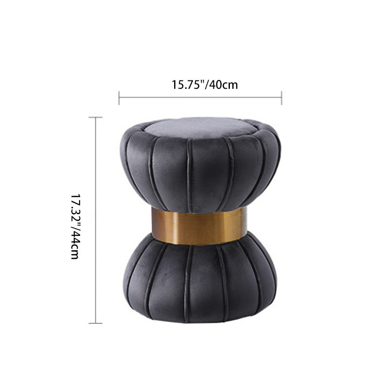 Modern Minimalist Round Velvet Solid Wood Titanium Gold Brushed Stainless Steel Vanity Stool Backless Armless For Bedroom
