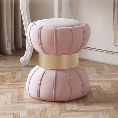 Modern Minimalist Round Velvet Solid Wood Titanium Gold Brushed Stainless Steel Vanity Stool Backless Armless For Bedroom
