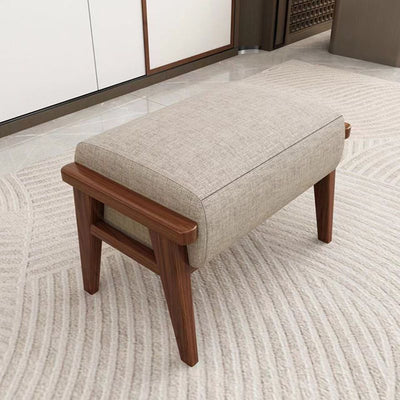 Traditional Chinese Square Rectangular Cotton-linen Rubberwood Removable Footstool For Living Room