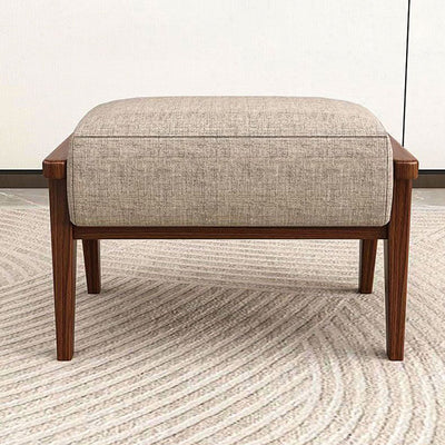 Traditional Chinese Square Rectangular Cotton-linen Rubberwood Removable Footstool For Living Room