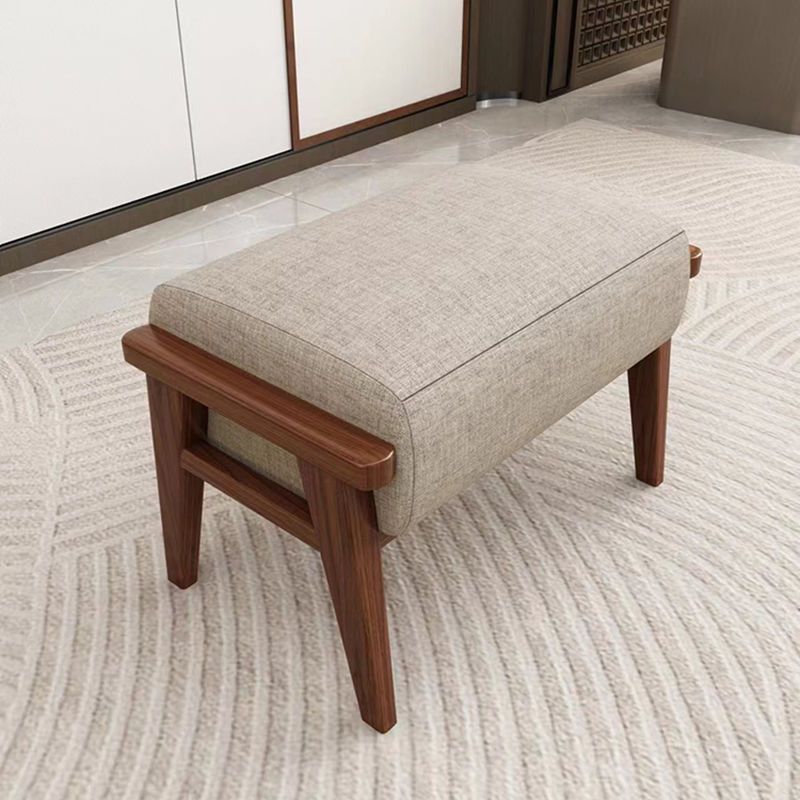 Traditional Chinese Square Rectangular Cotton-linen Rubberwood Removable Footstool For Living Room