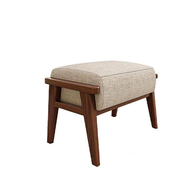 Traditional Chinese Square Rectangular Cotton-linen Rubberwood Removable Footstool For Living Room