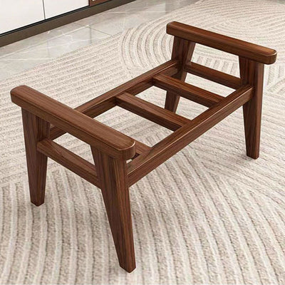 Traditional Chinese Square Rectangular Cotton-linen Rubberwood Removable Footstool For Living Room